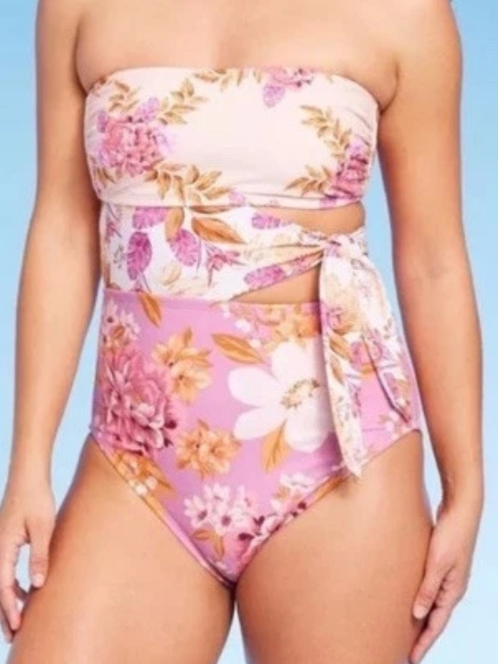 Kona Sol Garden Floral Print Full Coverage One Piece Swimsuit LARGE 12-14 NWT